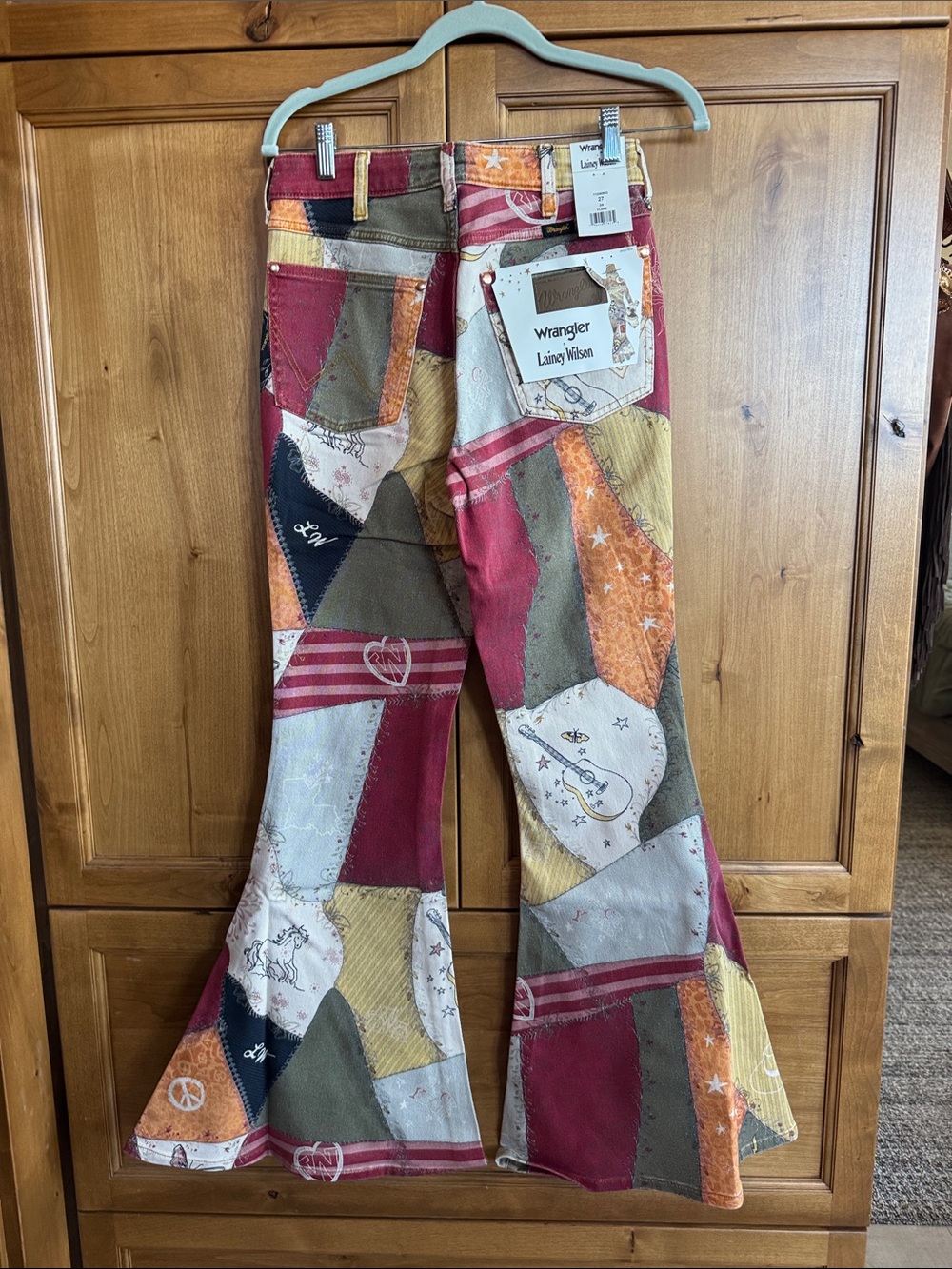 Wrangler Lainey Wilson Patchwork Jeans — Burgundy, Mustard, Olive, Cream - Picture 8 of 8